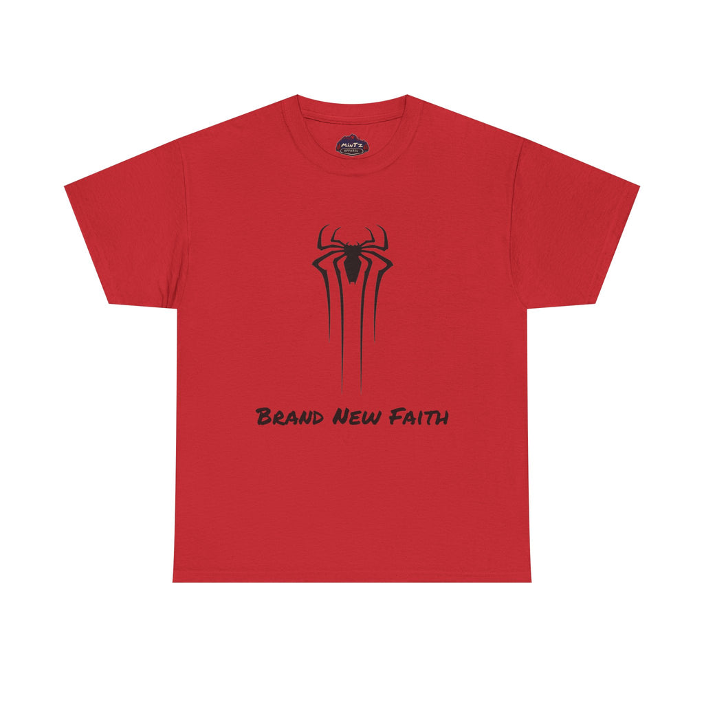 Faith Spider Tee — "Brand New Faith" Cross & Spiderweb Christian Graphic T‑Shirt
